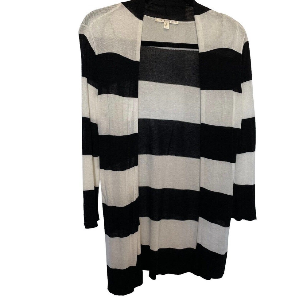 Cyrus Womens Open Front Knit Cardigan Black And White Horizontal Stripes Size S